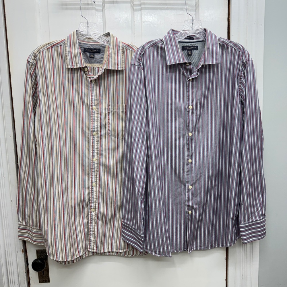 2 Banana Republic Mens Large Button Down Shirts Classic Slim Fit Striped‎